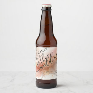 Roségoldstaub Wasserfarbe Monogramm Willkommenshoc Bierflaschenetikett