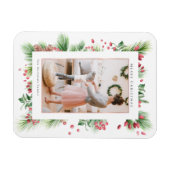 Rosehips & Holly Berries Weihnachtsgrün Foto Magnet (Horizontal)