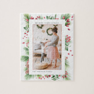 Rosehips & Holly Berries Weihnachtsgrün Foto Puzzle