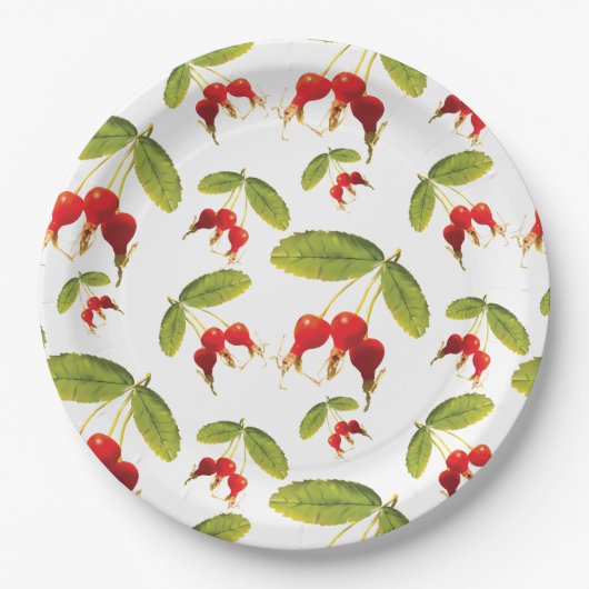 Rosehips Muster 4 Winkel Pappteller (Vorderseite)