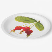 Rosehips Muster Rote Seiten Pappteller (Schrägansicht)