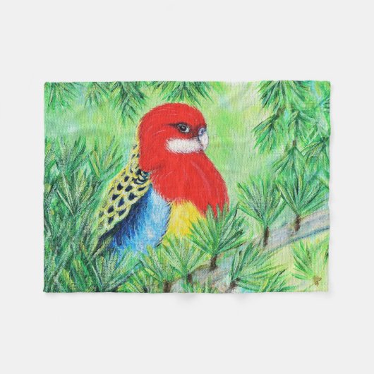 Rosella Bird Painting Fleecedecke (Vorderseite (Horizontal))