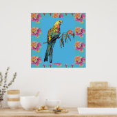 Rosella Bird Watercolor Parrot Aqua Rose Poster (Küche)