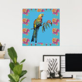 Rosella Bird Watercolor Parrot Aqua Rose Poster (Heimbüro)