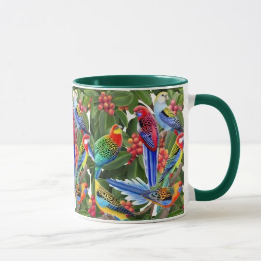 Rosella Papageien in der Feigen-Baum-Wecker-Tasse Tasse (Rechts)
