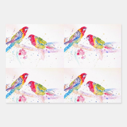 Rosella Parrot Aquarellmalerei Aquamarin Geschenkpapier Set (Vorderseite 3)