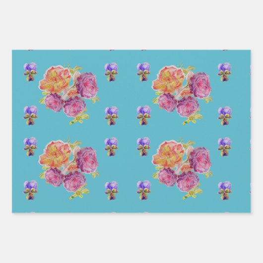 Rosella Parrot Aquarellmalerei Aquamarin Geschenkpapier Set (Vorderseite 2)