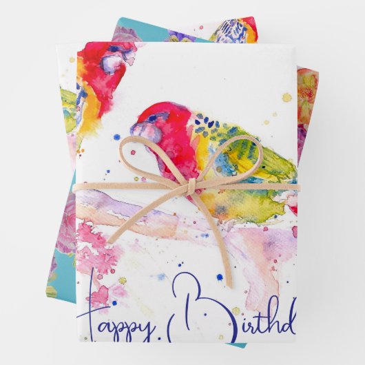Rosella Parrot Aquarellmalerei Aquamarin Geschenkpapier Set (Beispiel)