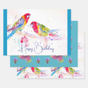 Rosella Parrot Aquarellmalerei Aquamarin Geschenkpapier Set