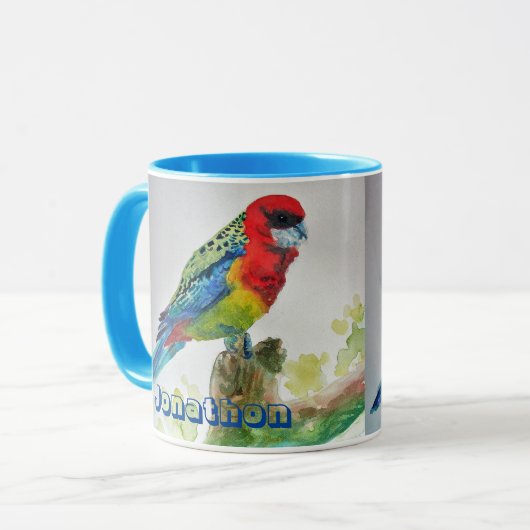 Rosella Parrot Aquarellmalerei Jungs Name Kunst Tasse (Vorderseite Links)
