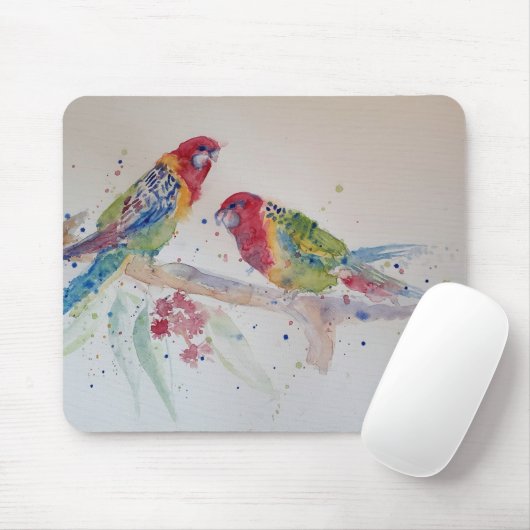 Rosella Parrot Aquarellmalerei Mousepad (Mit Mouse)