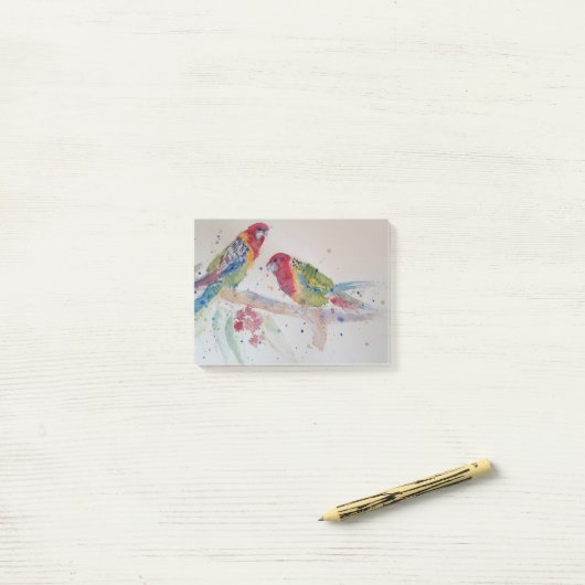 Rosella Parrot Aquarellmalerei Post-it Klebezettel (Auf Schreibtisch)