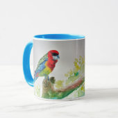 Rosella Parrot auf Zweig Wasserfarbe Tasse Blau (Vorderseite Links)