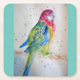 Rosella Parrot bird art Watercolor Paper Untersetz Rechteckiger Pappuntersetzer
