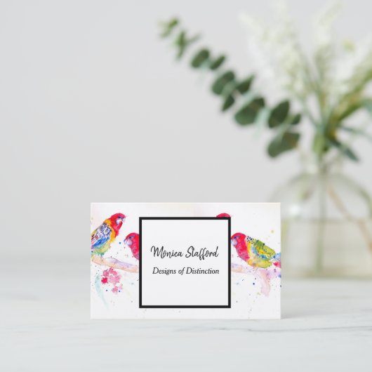 Rosella Parrot Blume Watercolor Business Card Visitenkarte (Stehend Vorderseite)
