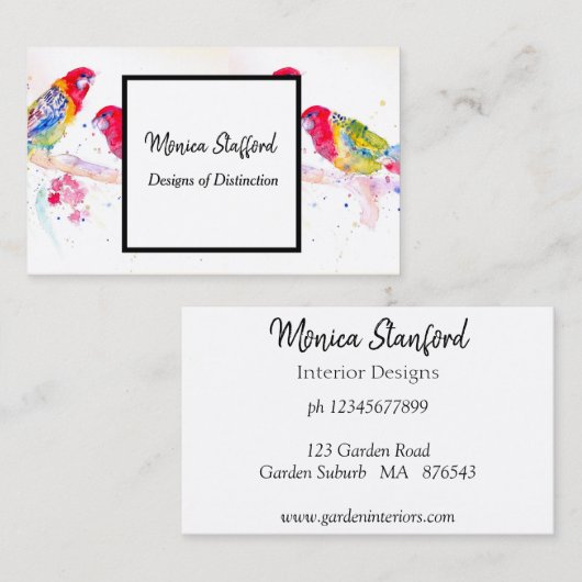 Rosella Parrot Blume Watercolor Business Card Visitenkarte (Vorne/Hinten)
