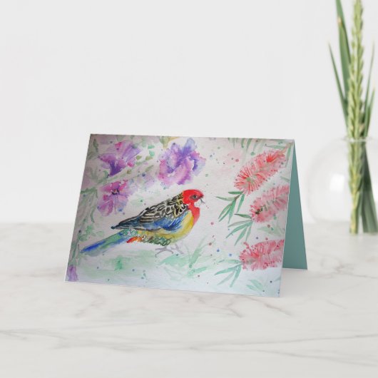 Rosella Parrot mit Bottlebrush Bird Birthday Card Karte (Vorderseite)
