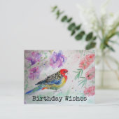 Rosella Parrot mit Bottlebrush Geburtstagskarte Postkarte (Stehend Vorderseite)