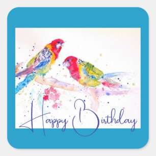 Rosella Parrot Wasserfarben Malerei Art Quadratischer Aufkleber