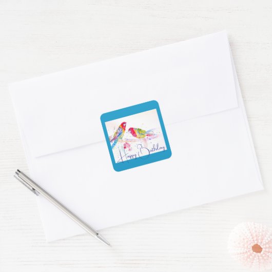 Rosella Parrot Wasserfarben Malerei Art Quadratischer Aufkleber (Umschlag)