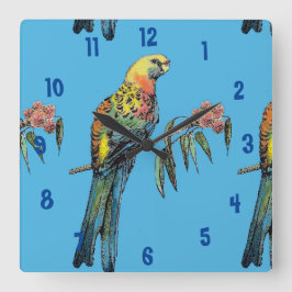 Rosella Parrot Wasserfarben Quadratische Wanduhr