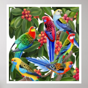 Rosella Parrots in Fig Tree Print Poster