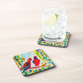 Rosella-Vögel in der Baumwasserfarbenkunst Getränkeuntersetzer (Rechte Seite)