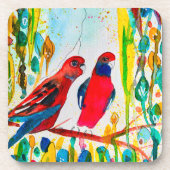 Rosella-Vögel in der Baumwasserfarbenkunst Getränkeuntersetzer (Vorderseite)
