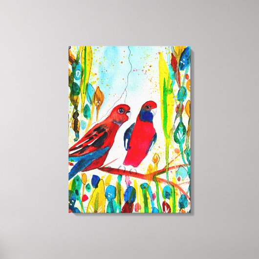 Rosella-Vögel in der Baumwasserfarbenkunst Leinwanddruck (Vorderseite)