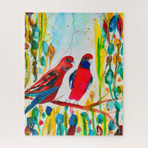 Rosella-Vögel in der Baumwasserfarbenkunst Puzzle