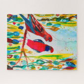 Rosella-Vögel in der Baumwasserfarbenkunst Puzzle (Horizontal)
