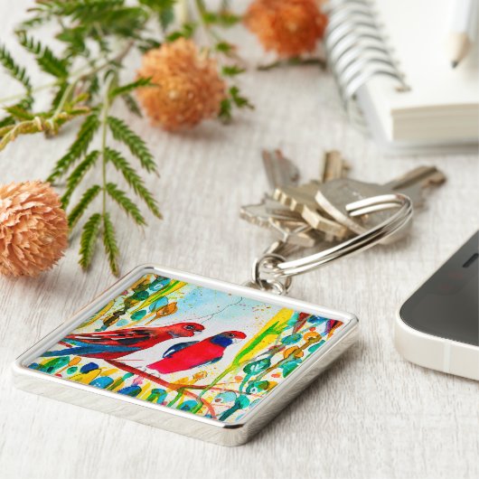 Rosella-Vögel in der Baumwasserfarbenkunst Schlüsselanhänger (Seite)