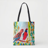 Rosella-Vögel in der Baumwasserfarbenkunst Tasche (Vorderseite)