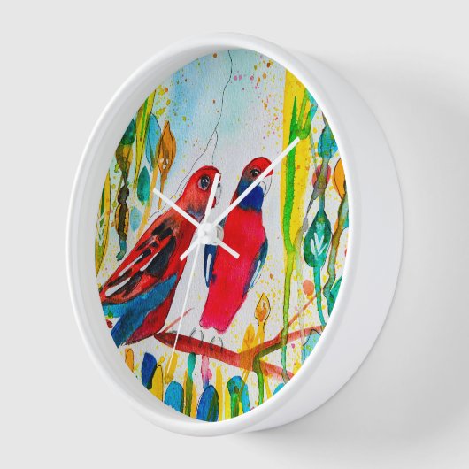 Rosella-Vögel in der Baumwasserfarbenkunst Uhr (Winkel)