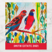 Rosella-Vögel in der Baumwasserfarbenkunst Weinetikett (Einzelnes Label)