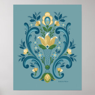 Rosemaling Blue und Gold Poster