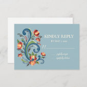 Rosemaling Blue und Red RSVP Karte (Vorne/Hinten)