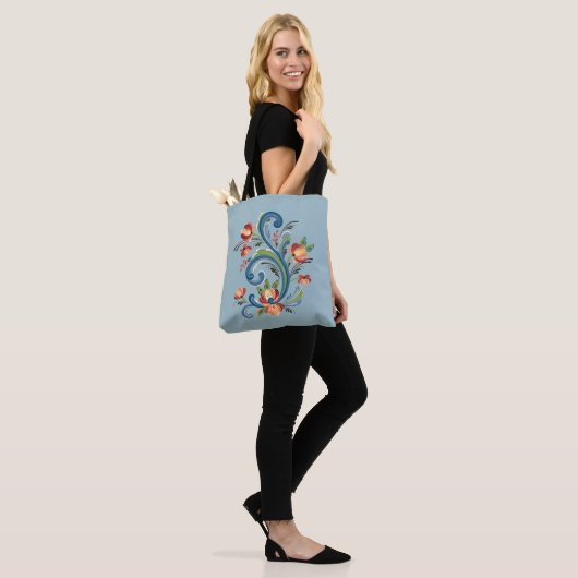 Rosemaling Blue und Red Tasche (Am Model)