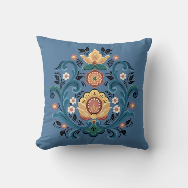 Rosemaling Gold und Burgund Kissen (Vorderseite)