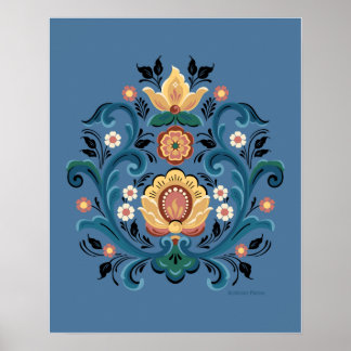 Rosemaling Gold und Burgund Poster