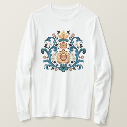 Rosemaling Gold und Burgund T - Shirt (Design vorne)