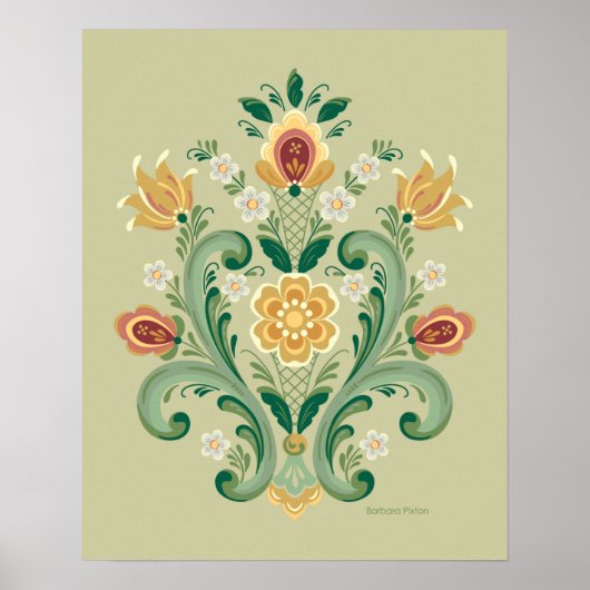 Rosemaling Green und Gold Poster (Vorne)