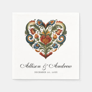 Rosemaling Heart Norwegische Volkskunst Serviette