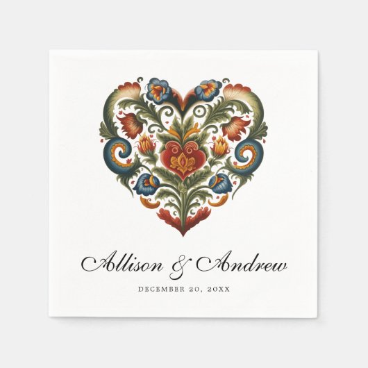 Rosemaling Heart | Norwegische Volkskunst Serviette (Vorderseite)