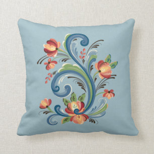 Rosemaling in Blau und Rot Kissen