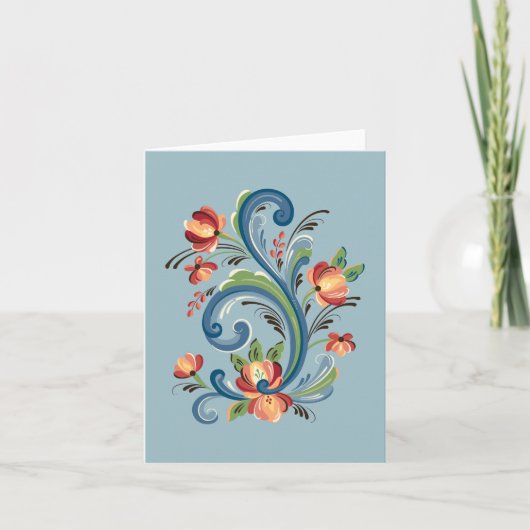 Rosemaling in Blue and Red Greeting Card Karte (Vorderseite)
