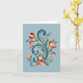Rosemaling in Blue and Red Greeting Card Karte (Gelbe Blume)