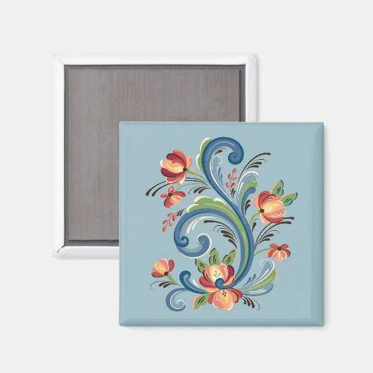 Rosemaling in Blue und Red Magnet (Vorderseite/Rückseite)