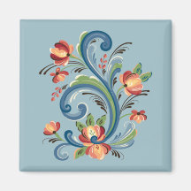 Rosemaling in Blue und Red Magnet