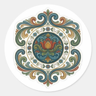 Rosemaling-Mandala-Aufkleber-Design Runder Aufkleber